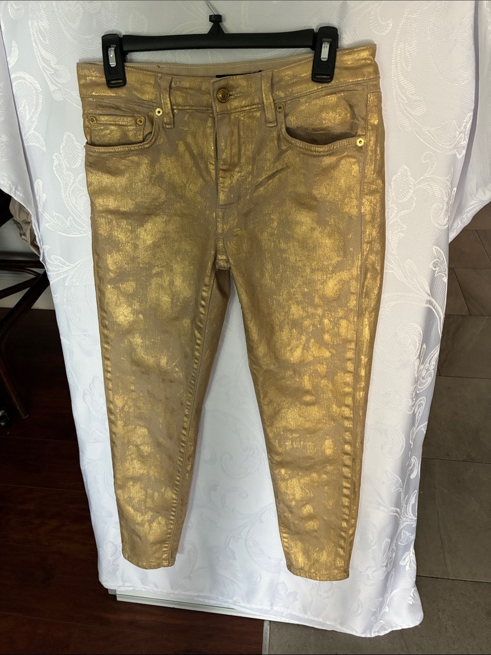 Ralph Lauren Metallic Gold Cropped Skinny Jeans